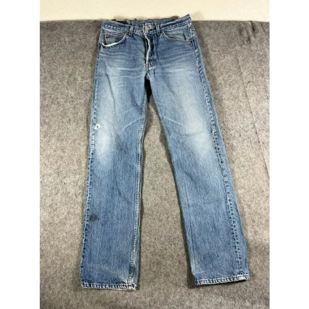 VTG 80s Levis 501 Jeans Men 34x34 Blue Light Wash Straight Distressed Streetwear - Picture 2 of 13